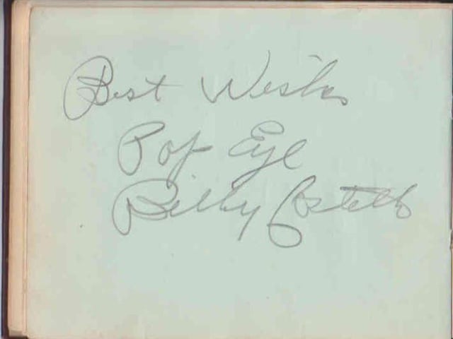 Gladys Brown's autograph book featuring signatures from the world of music hall and film in the 1930s, including Billy Cotton