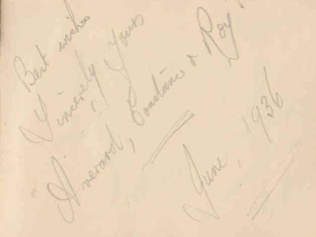 Gladys Brown's autograph book featuring signatures from the world of music hall and film in the 1930s, including Billy Cotton