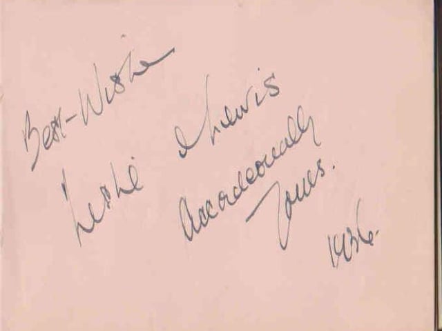Gladys Brown's autograph book featuring signatures from the world of music hall and film in the 1930s, including Billy Cotton