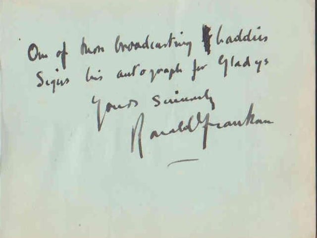 Gladys Brown's autograph book featuring signatures from the world of music hall and film in the 1930s, including Billy Cotton