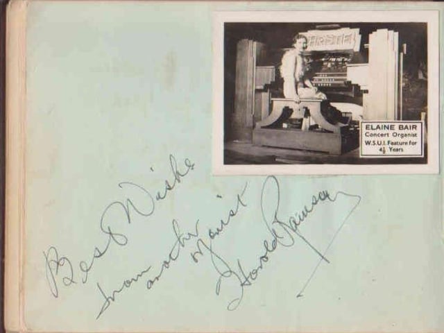 Gladys Brown's autograph book featuring signatures from the world of music hall and film in the 1930s, including Billy Cotton