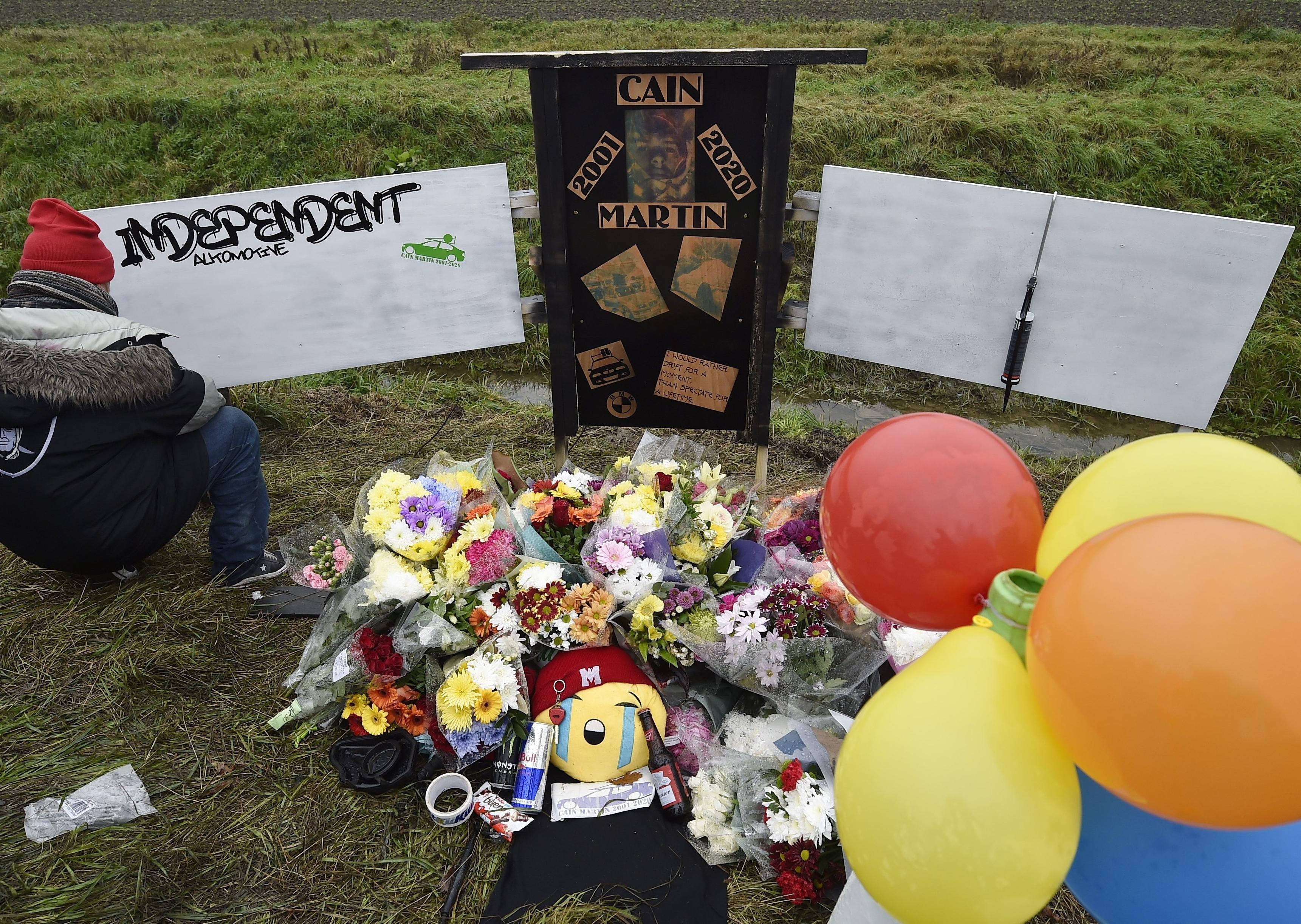 Tributes to Cain Martin close to the scene of the accident in Thorney
