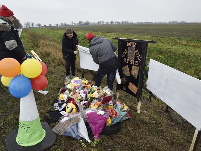 Tributes to Cain Martin close to the scene of the accident in Thorney