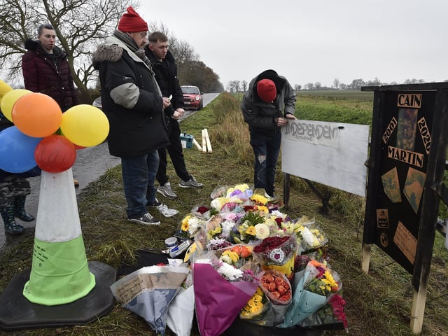 Tributes to Cain Martin close to the scene of the accident in Thorney