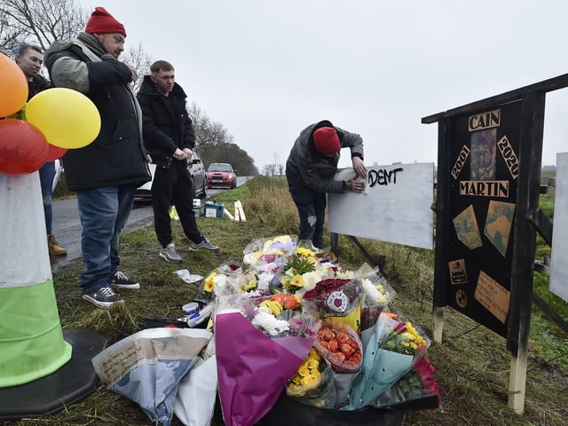 Tributes to Cain Martin close to the scene of the accident in Thorney