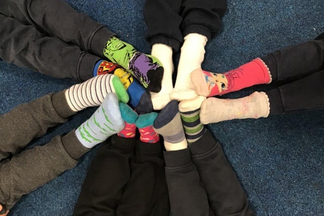 Year-one odd socks at Rustington Primary School
