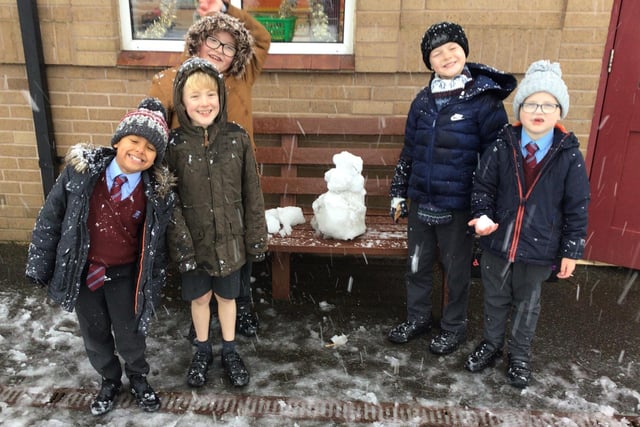 Snow and smiles at William Alvey School.