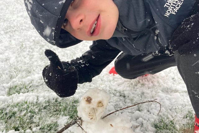 Teeny snowman or giant child at William Alvey School.