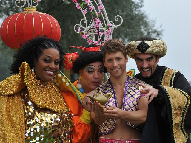 2014: Aladdin Cast: Alison Hammond as The Genie, Mitch Hewer as Aladdin, Zach Vanderfelt as Widow Twankey, Lawrence Stubbings as Abanazar, Emily Adams as Jasmine / Slave of the Ring, Ashley Bowden as Wishee Washee, Peter McCrohon as Vizier / Emperor / Hokey, George Dee as Cokey