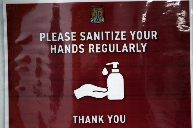 Signs like this were on display all around the ground, reminding people to wash their hands and maintain social distancing. A one-way system was also in place to guide fans around the stadium.