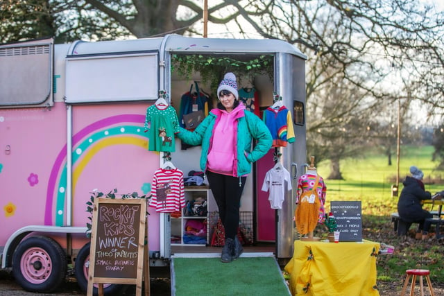 Holly Hamer with her children's clothing stall, 'Rockit Kids Boutique'.