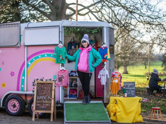 Holly Hamer with her children's clothing stall, 'Rockit Kids Boutique'.