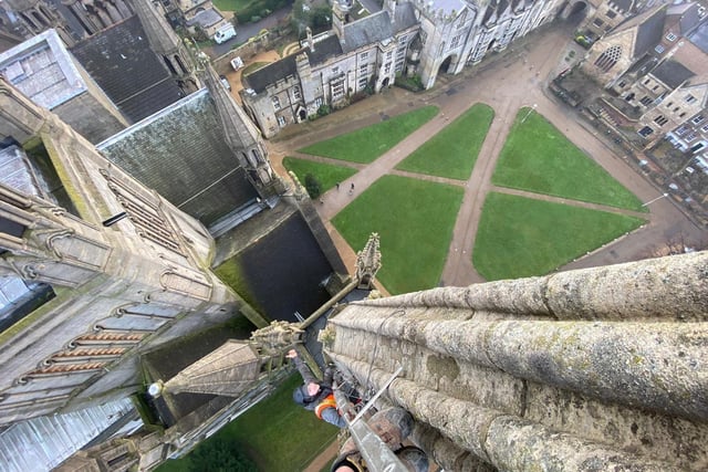 Ben and Carlo from Dawson's Steeplejacks have been working on the cathedral this week