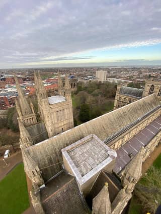 Ben and Carlo from Dawson's Steeplejacks have been working on the cathedral this week