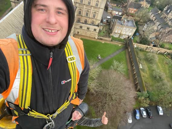 Ben and Carlo from Dawson's Steeplejacks have been working on the cathedral this week (pic: Ben and Carlo)