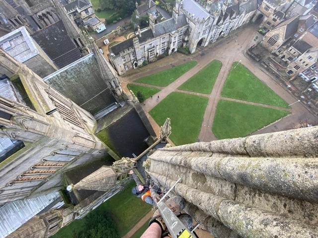 Ben and Carlo from Dawson's Steeplejacks have been working on the cathedral this week (pic: Ben and Carlo)