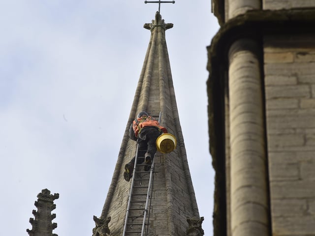 Ben and Carlo from Dawson's Steeplejacks have been working on the cathedral this week