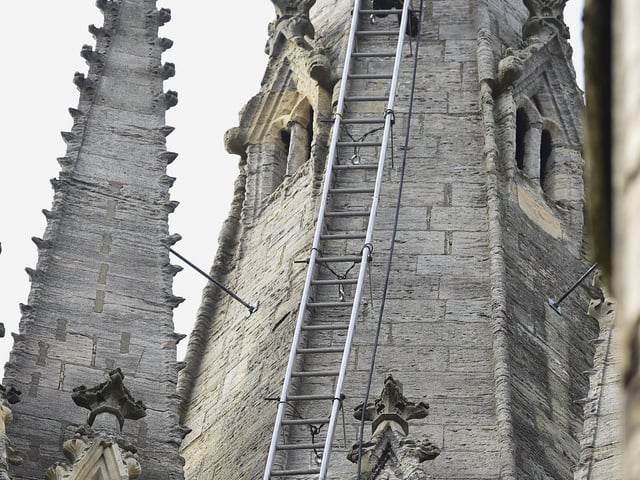 Ben and Carlo from Dawson's Steeplejacks have been working on the cathedral this week