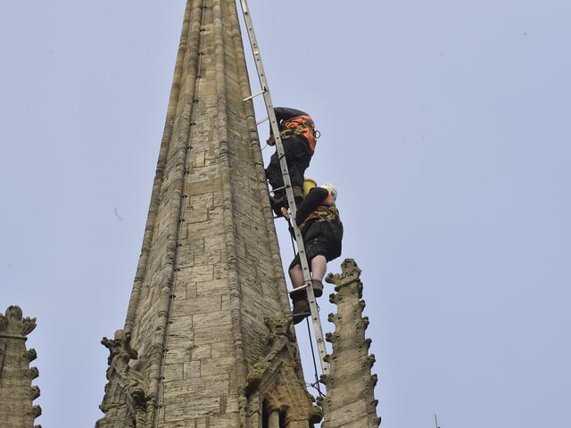 Ben and Carlo from Dawson's Steeplejacks have been working on the cathedral this week