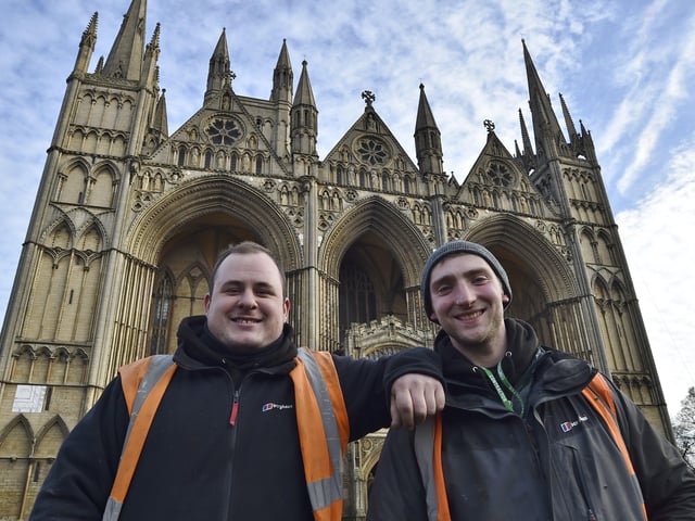 Ben (left) and Carlo (right) from Dawson's Steeplejacks have been working on the cathedral this week