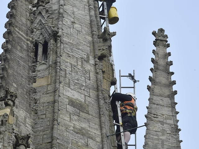 Ben and Carlo from Dawson's Steeplejacks have been working on the cathedral this week