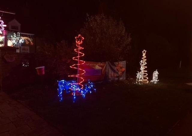 Jackie Shailer's house in Stilton has been decked out to raise money for the Magpas Air Ambulance, visit www.justgiving.com/fundraising/stiltonlights
