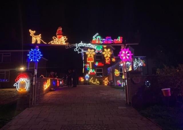 Jackie Shailer's house in Stilton has been decked out to raise money for the Magpas Air Ambulance, visit www.justgiving.com/fundraising/stiltonlights