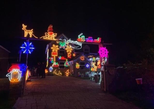 Jackie Shailer's house in Stilton has been decked out to raise money for the Magpas Air Ambulance, visit www.justgiving.com/fundraising/stiltonlights