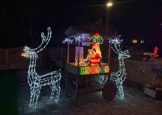 Jackie Shailer's house in Stilton has been decked out to raise money for the Magpas Air Ambulance, visit www.justgiving.com/fundraising/stiltonlights