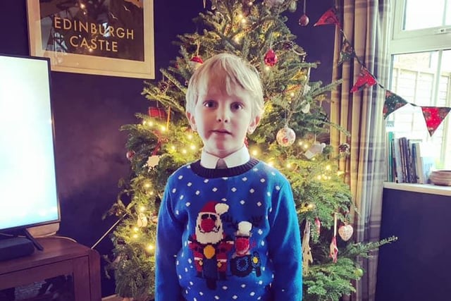 Here is five-year-old Joe in his Christmas jumper