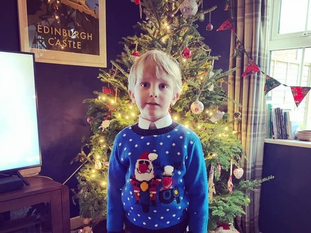Here is five-year-old Joe in his Christmas jumper