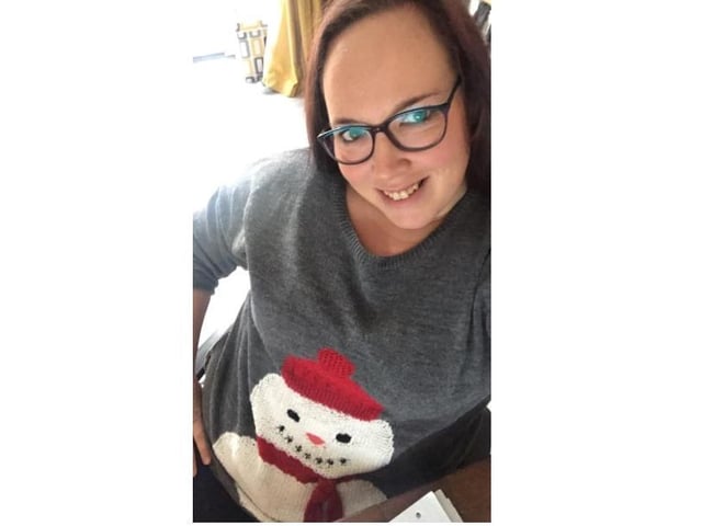 Katrina Carrick worn her festive knitwear for the day