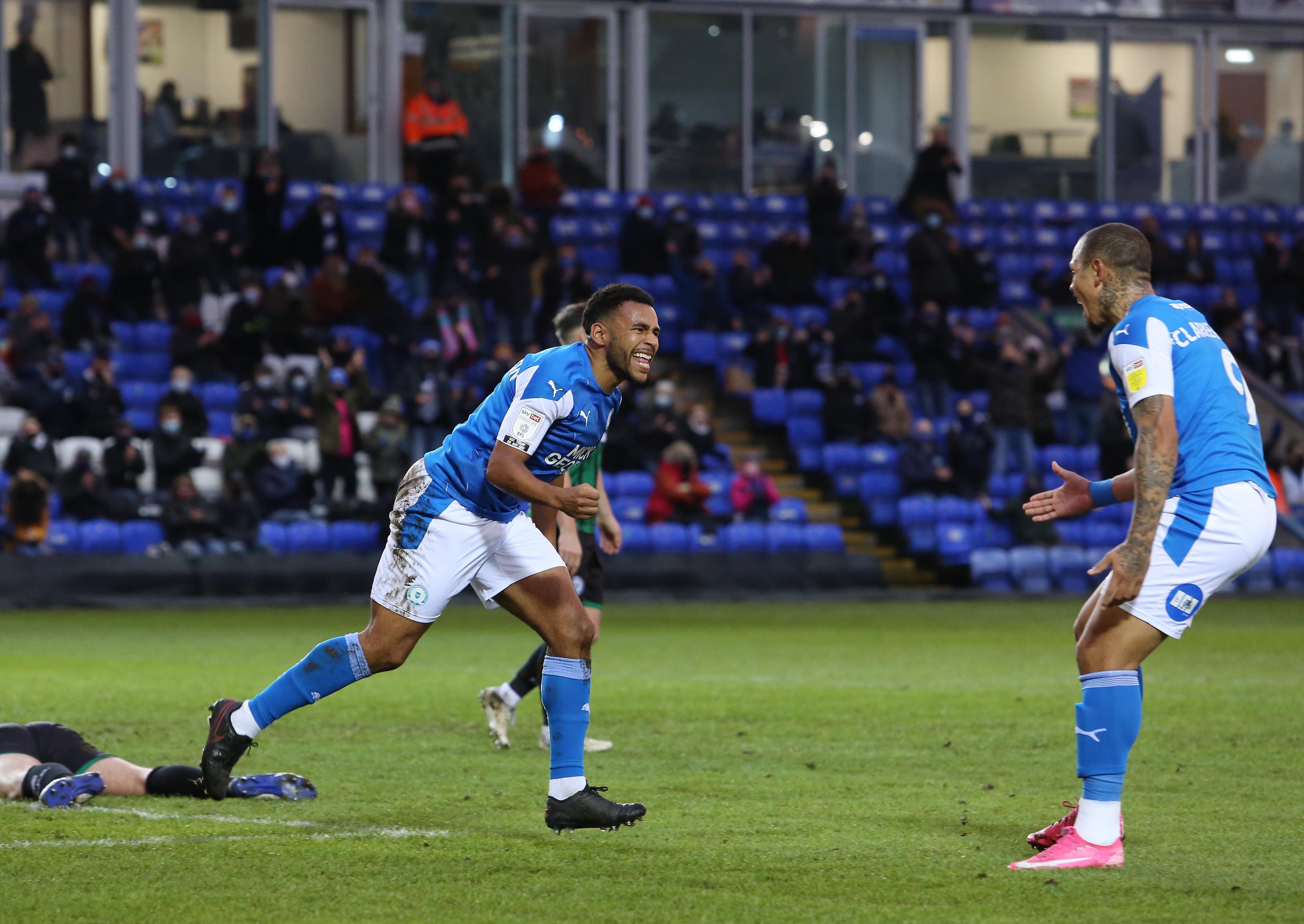 Nathan Thompson of Peterborough United celebrates his goal against Rochdale. Photo: Joe Dent/theposh.com.