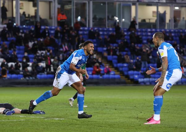 Nathan Thompson of Peterborough United celebrates his goal against Rochdale. Photo: Joe Dent/theposh.com.