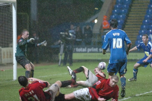 8-2 v Accrington, League Two, 2008. Later in the 2007-08 season the Holy Trinity shared eight goals on a wet Tuesday night (George Boyd 3, Aaron Mclean 3, Craig Mackail-Smith 2).
