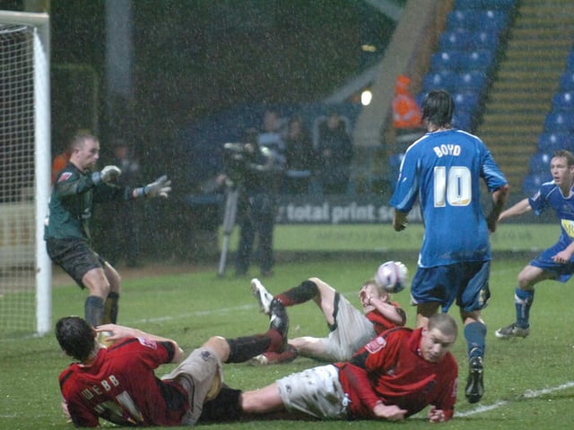 8-2 v Accrington, League Two, 2008. Later in the 2007-08 season the Holy Trinity shared eight goals on a wet Tuesday night (George Boyd 3, Aaron Mclean 3, Craig Mackail-Smith 2).