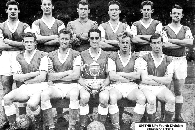 7-1 v Aldershot (home), Division Four, 1961.  Three weeks after the 7-1 rout of Exeter, Dennis Emery and Ray Smith bagged hat-tricks with Bly claiming his customary goal in this massive win. The title winning 1960-61 team is pictured..
