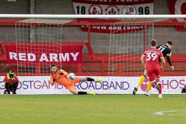 Glenn Morris saves the penalty before Barrow equalise