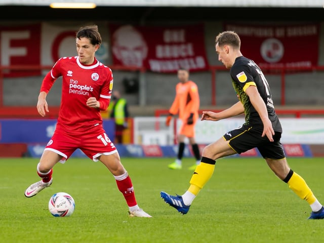 Tom Nichols on the ball for Crawley Town