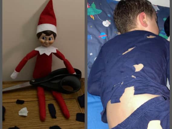 Wow, this really is a naughty elf, cutting up this boy's pyjamas. Thank you to Aimi Gillard from Littlehampton