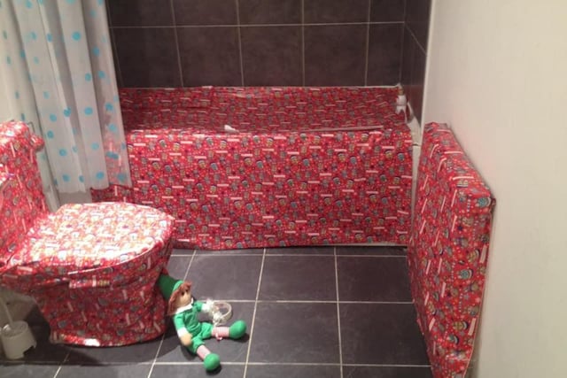 Katie Esfahani from Littlehampton sent in this one of her elf causing mischief in the bathroom by wrapping everything up