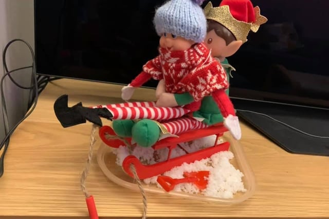 The elves at Becky Cowen's home in Worthing seem to be enjoying their sledge