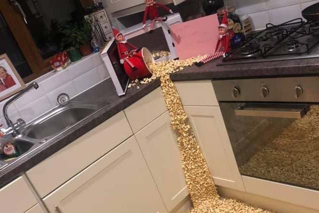 Think the elves went a little popcorn crazy here, with the floor a sea of popcorn. Thank you to Jodi Gatti in Hastings for sharing this.