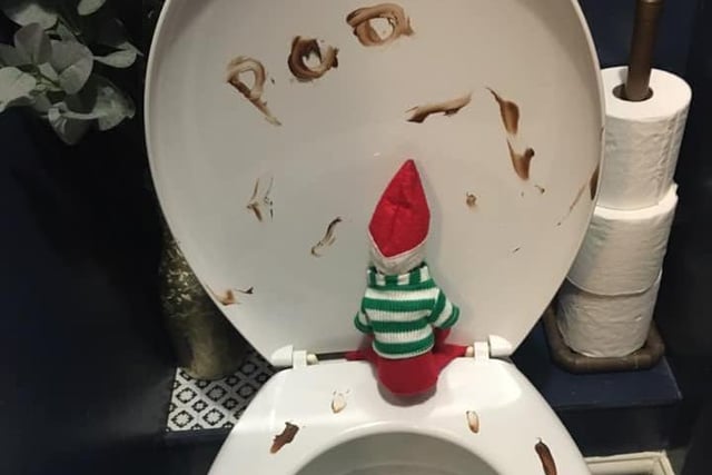 This naughty elf clearly does not know how to use the toilet. Sent in by Emma Pugh from Hastings