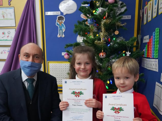 Andrew with Percy and Poppy at Arundel CE Primary School