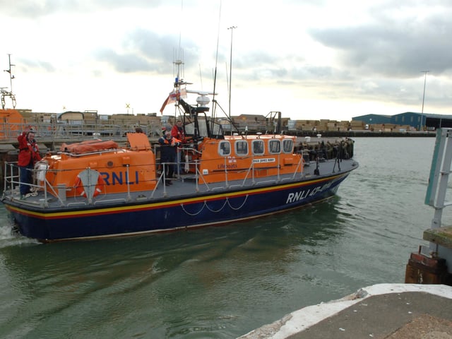 Saying farewell to the Tyne class lifeboat Lady Hermione Colwyn as she goes through the Shoreham locks for the last time on November 23, 2010. Picture: Gerald Thompson