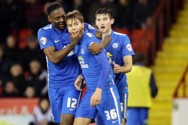 Martin Samuelsen is pictured celebrating his winning goal for Posh at Sheffield United in 2016.