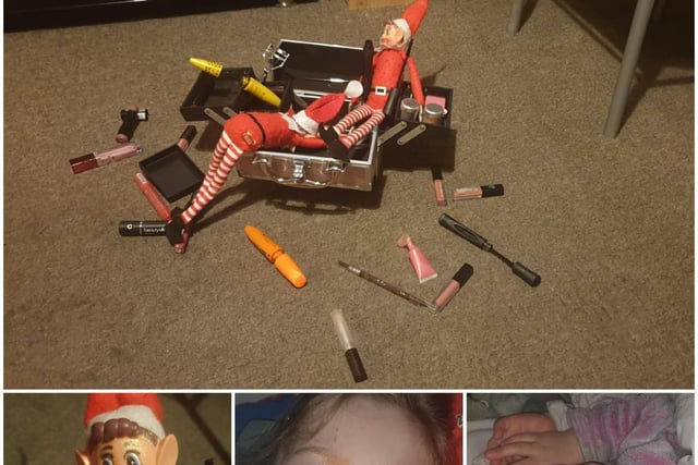 Chelsea Hayman from Hastings sent in this picture. These naughty elves have been playing with make-up and, what you cannot see as it is out of shot, have covered the children in blusher and lipstick while they slept