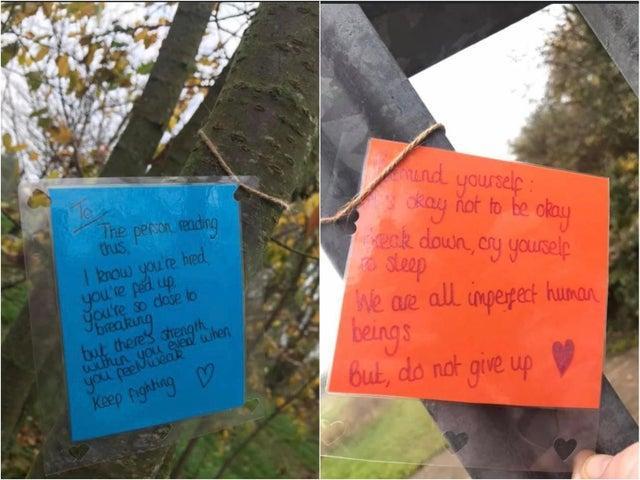 During the second national lockdown, Madi Forskitt started writing inspirational notes to help people who might have been struggling with their mental health.
The notes included quotes such as ‘keep fighting’ and ‘do not give up’, in a bid to show people they are not alone.
20-year-old Madi stuck the notes to trees, lamp posts and gates in public places, mainly around the Bradlaugh Fields area.
She was also hoping to expand more and reach different places further afield.
