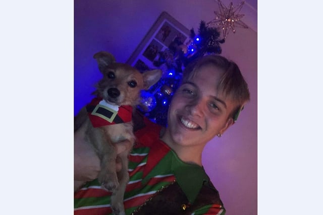 Kerry Ann Watts, Orton sent in this lovely photo of Wotsit getting in to the spirit of things with best friend Corey the elf!
